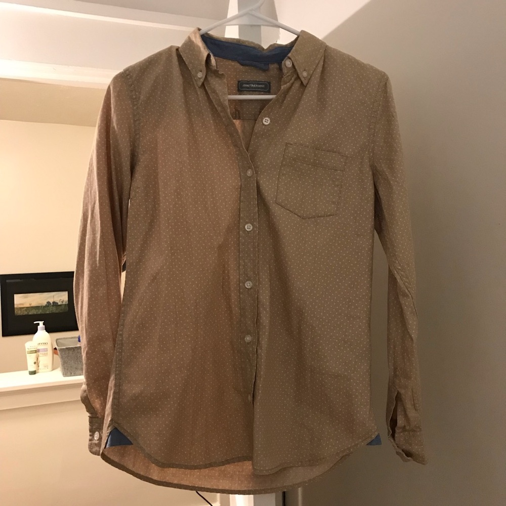 Johnston & Murphy Khaki Polka Dot Button Down